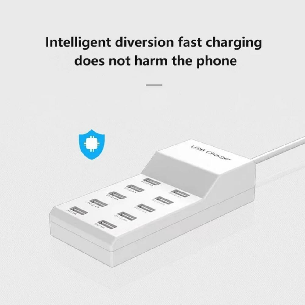 50W Multiport USB-Ladegerät Schnellladung Typ C Hub-Adapter für IPhone Samsung Xiaomi 10-Port USB-Handyladegerät Verlängerungssteckdose