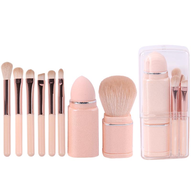 Přenosná sada zatahovacích štětců na make-up: Štětce na oční stíny, korektor a tvářenku