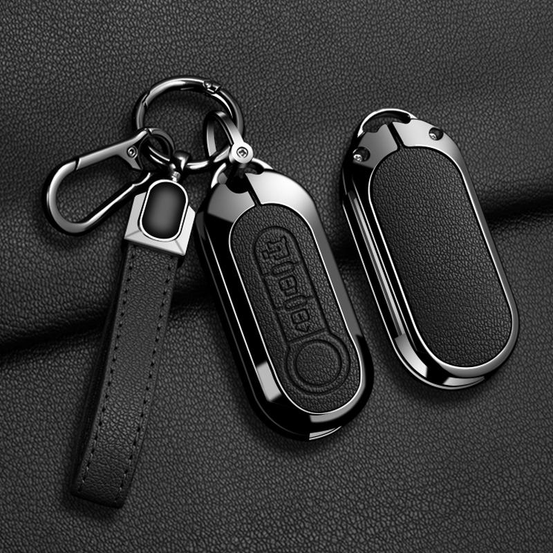 For Fiat 500 500C 500L 500X Panda Punto Bravo Doblo Key Holder Zinc Alloy Leather Car Key Case Protective Cover Car Accessories