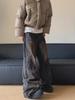 Vaqueros Unisex Americanos Retro Desgastados de Peso Pesado Wasteland: Pantalones plisados rectos holgados de pierna ancha de moda hip-hop