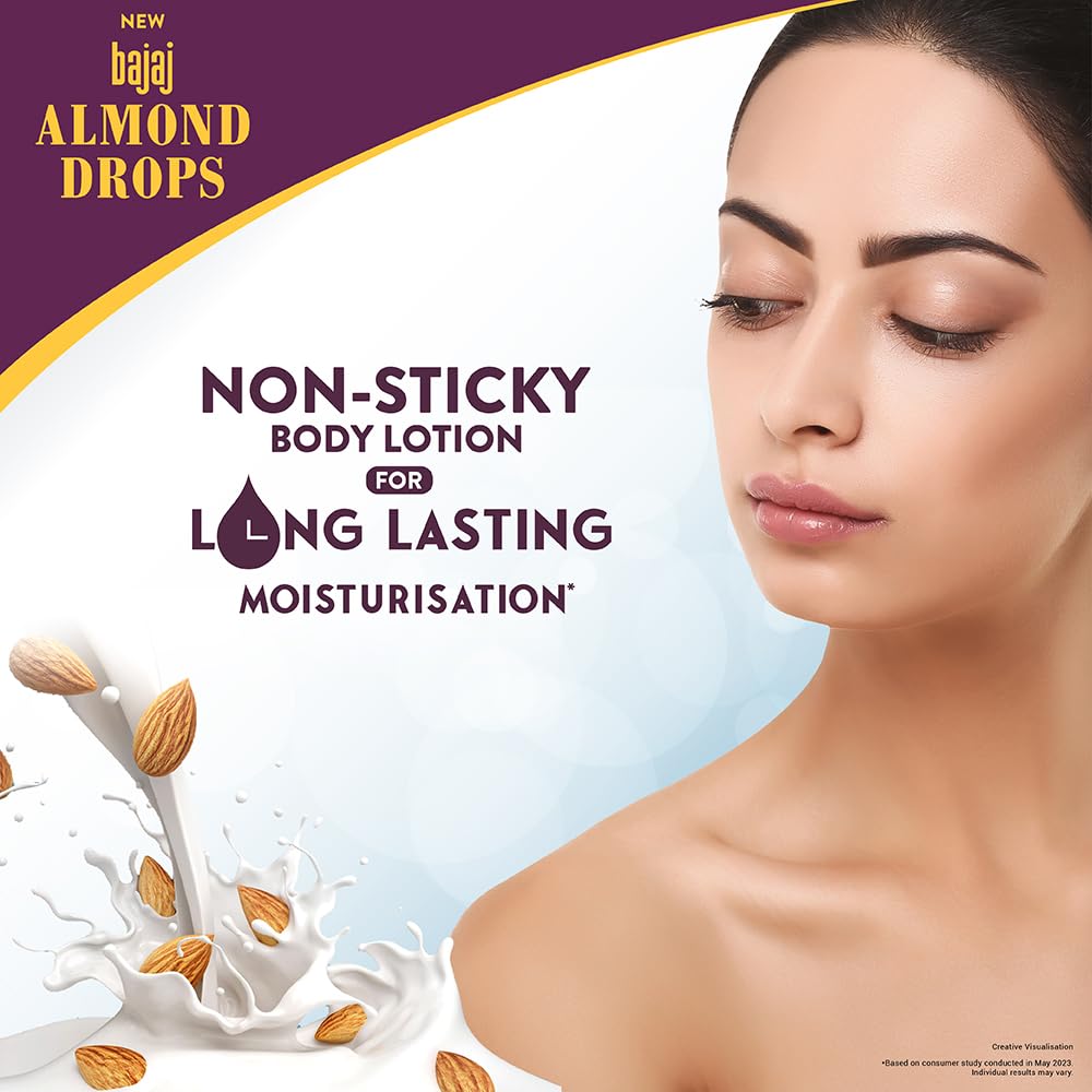 Bajaj Almond Drops Non-Sticky Body Lotion 600 ML Pack Of 1 For Long-Lasting Soft Smooth Nourished Skin