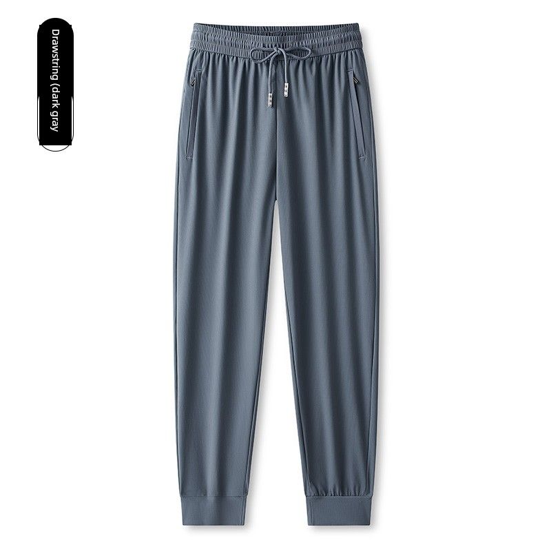 Foreign Trade Export Surplus Summer Men's Elastic Ice Silk Loose Straight-Leg Sports Quick-Dry Cool Casual Long Pants