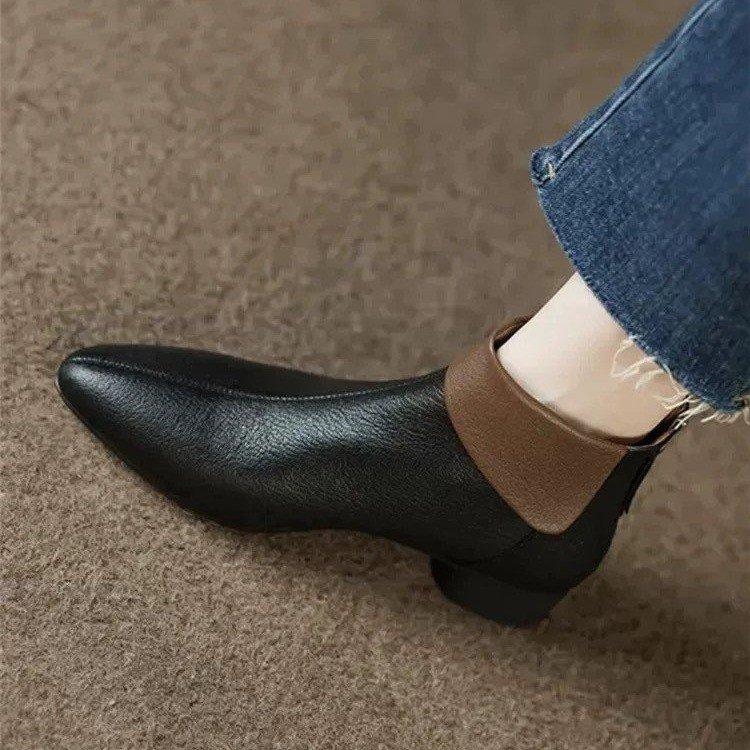 

Остроносые ботильоны на толстом каблуке, женские весенне-осенние одинарные ботинки, мягкая подошва, мягкая поверхность, универсальные, на задней молнии, элегантные маленькие кожаные ботинки 40