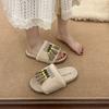 Niche Design Sense Tassel Fluffy Slippers Women's Outer Wear 2025 Autumn and Winter New Retro Thick Bottom Plush One-word Cotton Mop