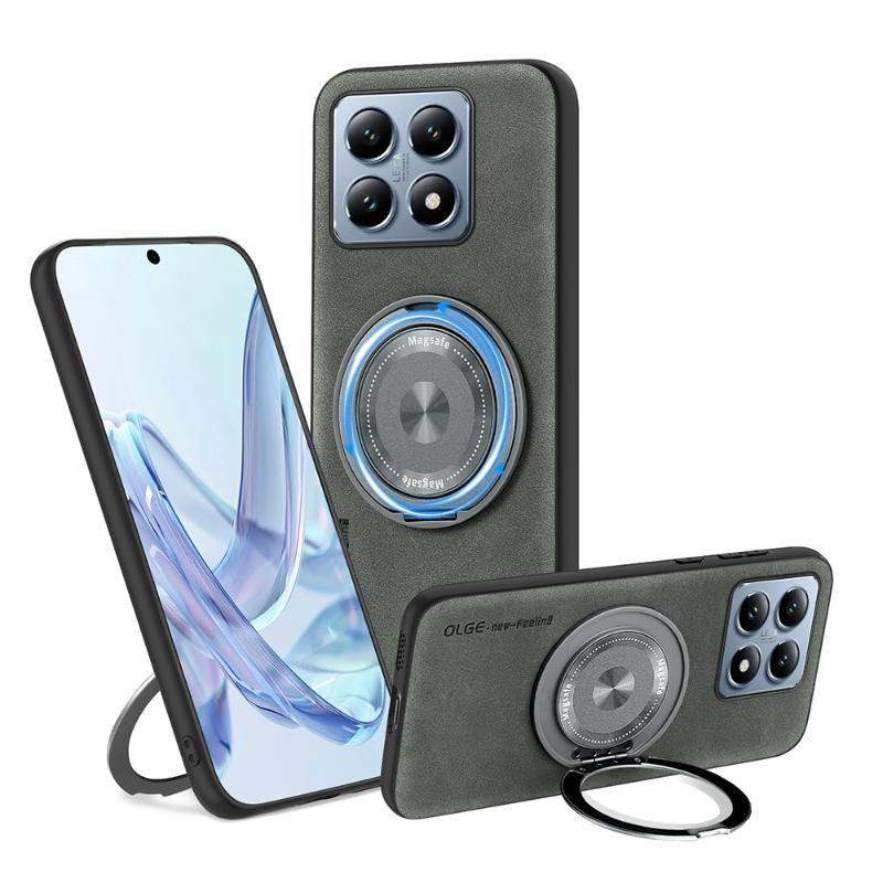 For Magsafe Magnetic 360 ° Rotat Metal Bracket Ring Leather Phone Case For Xiaomi 13T 14T Pro Redmi Note 13 10 11 12 14 Pro Plus