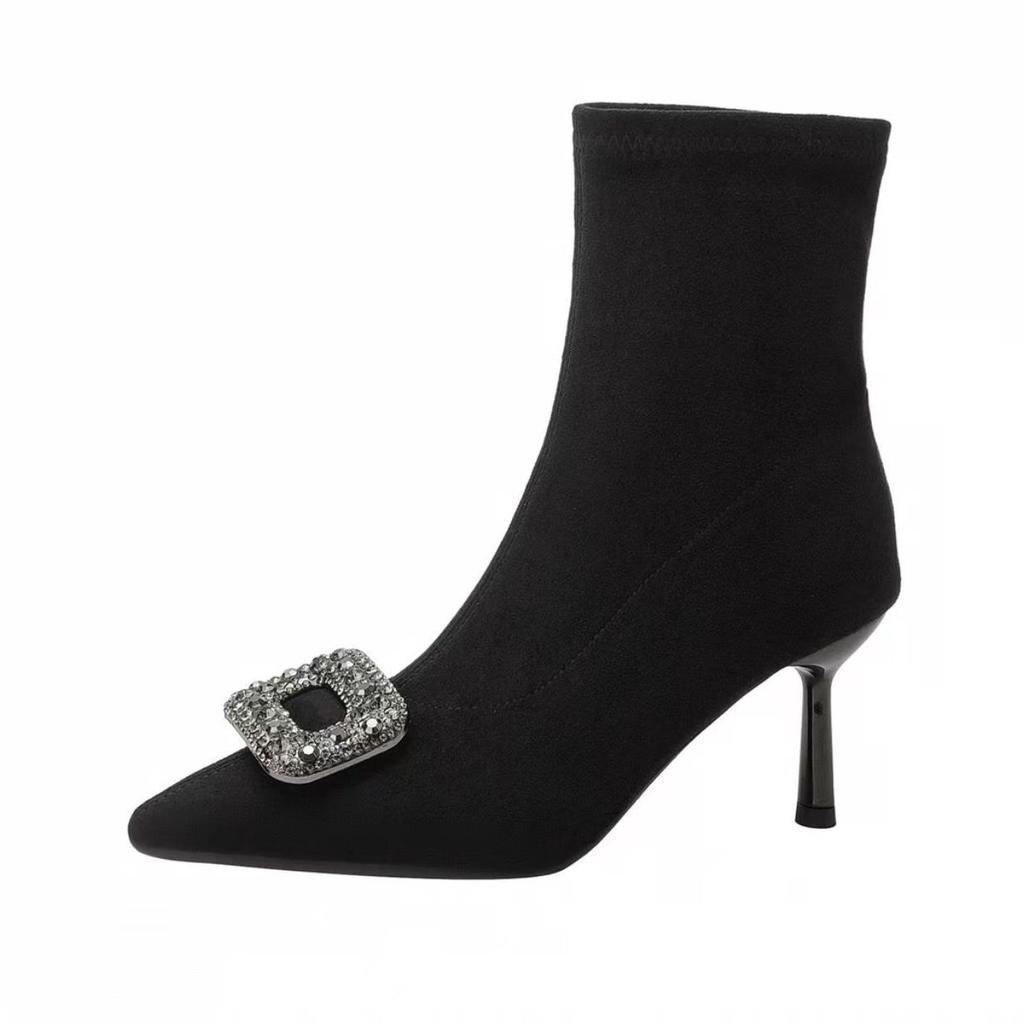 Kurze elastische Stiefel Damenmode Skinny Spitze Saison Feiner Absatz Einzelne Stiefel Sockenstiefel Dating