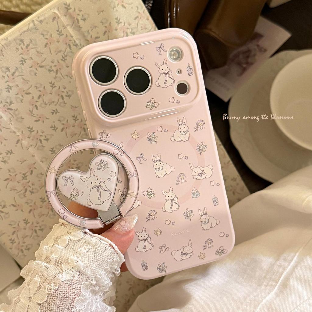 Cute Bunny Heart-Shaped Magnetic Phone Case for iPhone 16, iPhone 17, and iPhone 17 Pro Max