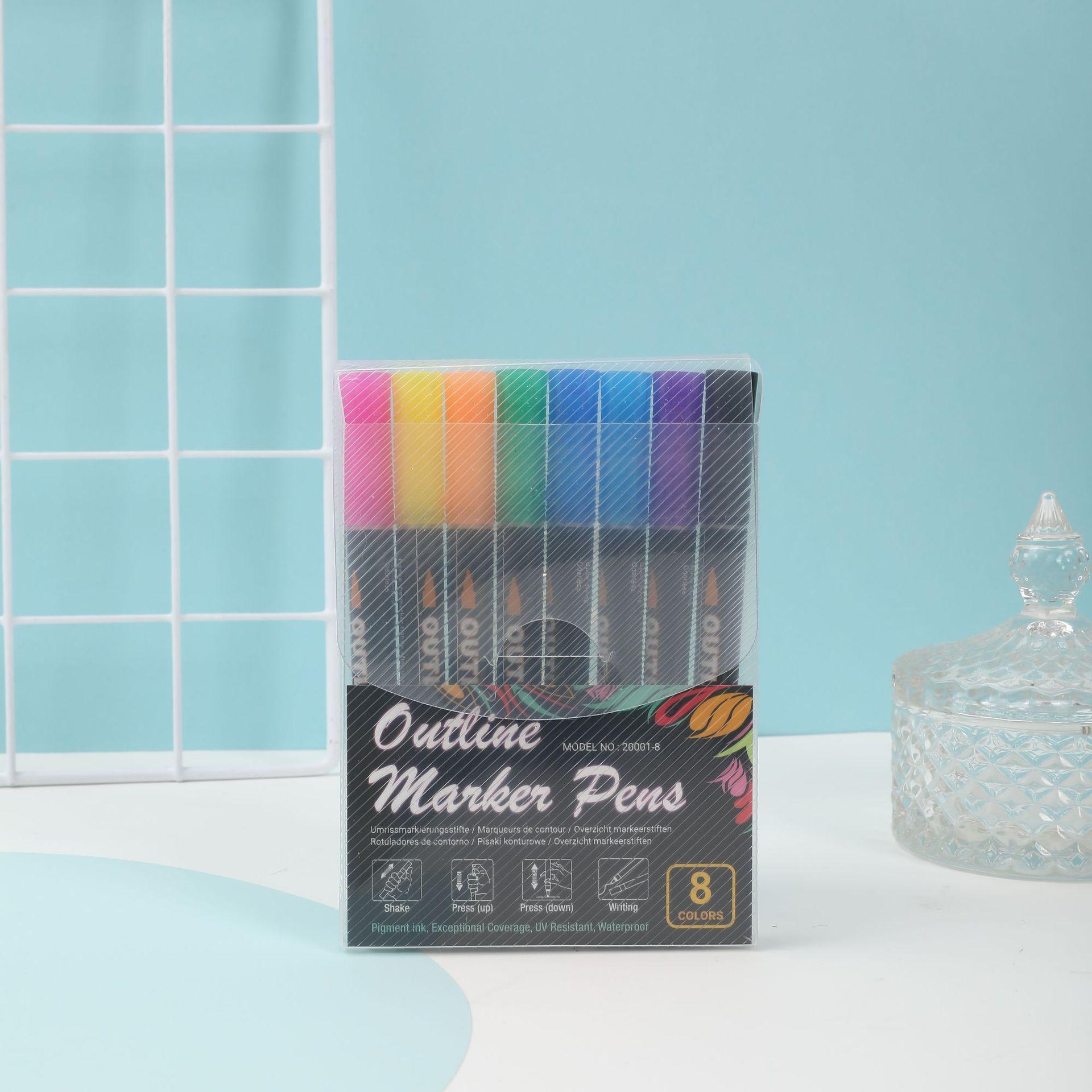 

Black Handle Double Line Contour Pen with Silver Outline for Christmas Card Hand-Painting Round Tip