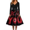Damen V-Ausschnitt Vintage Halloween Print Kleid für legere Party-Kleidung