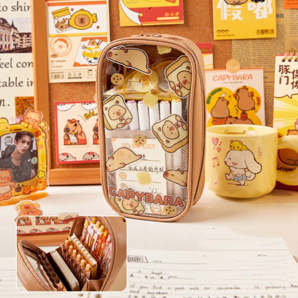 

Прозрачная сумка-пенал Капибара ПВХ Пенал Капибара Косметичка Пенал Канцелярский ящик Студент style E