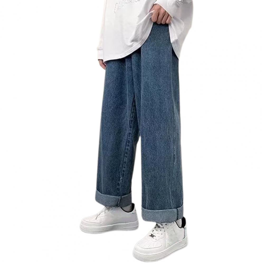 

Мужские повседневные джинсы с эластичной резинкой на талии, широкие джинсовые брюки с карманами, дизайнерские повседневные брюки в уличном стиле, уличная одежда XXXL темно-синий