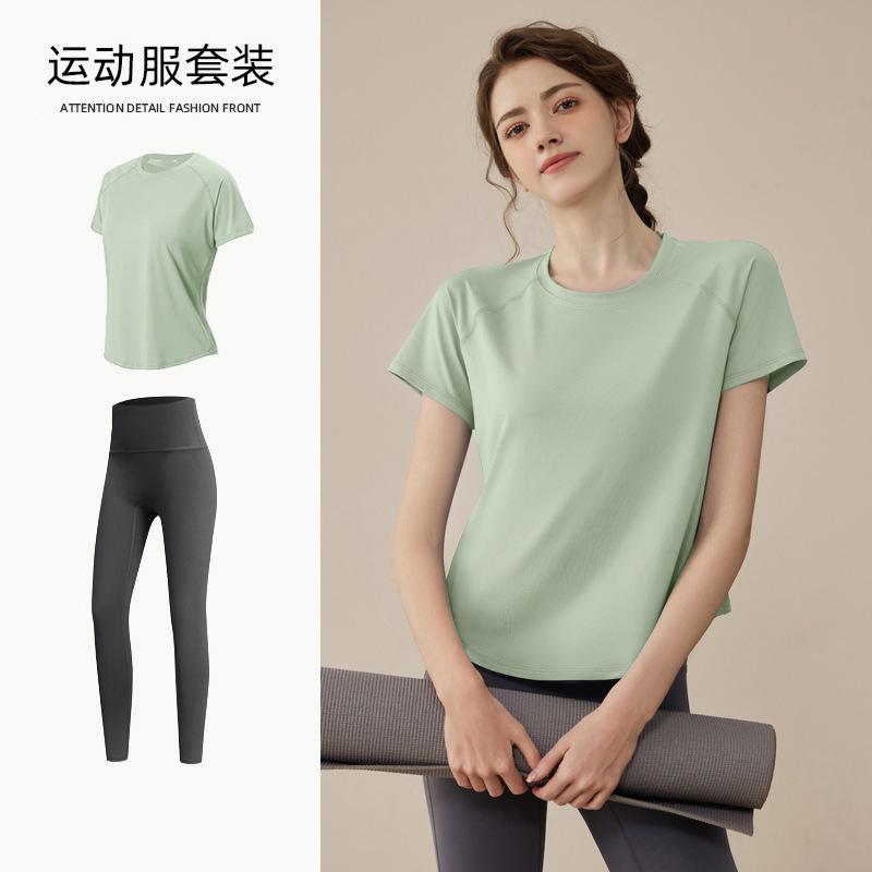 Yoga suit, women's spring loose and breathable T-shirt, loose and quick-drying fitness suit, thin running sweat suit