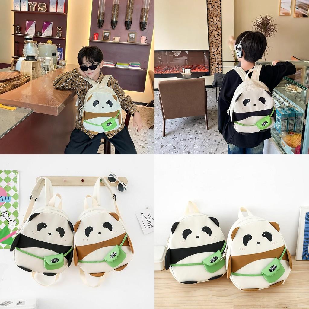 Kids Panda Cartoon School Backpack Lightweight Nylon For Preschool Unisex