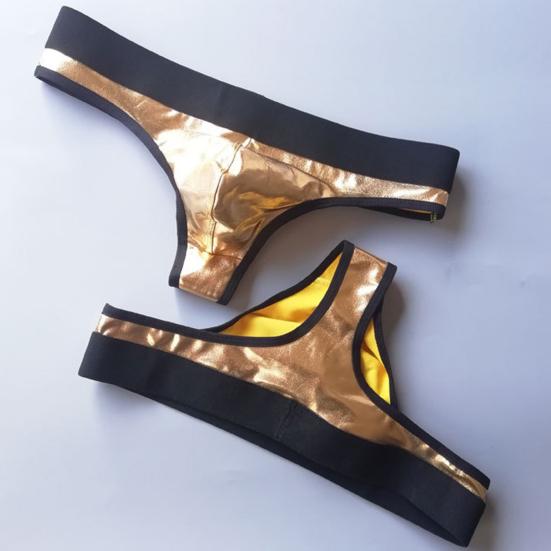 Culottes pour hommes Club Élasticité Couleur contrastée Séchage rapide Surface brillante Taille basse Vêtements de club Sous-vêtements en similicuir String pour hommes Night-club