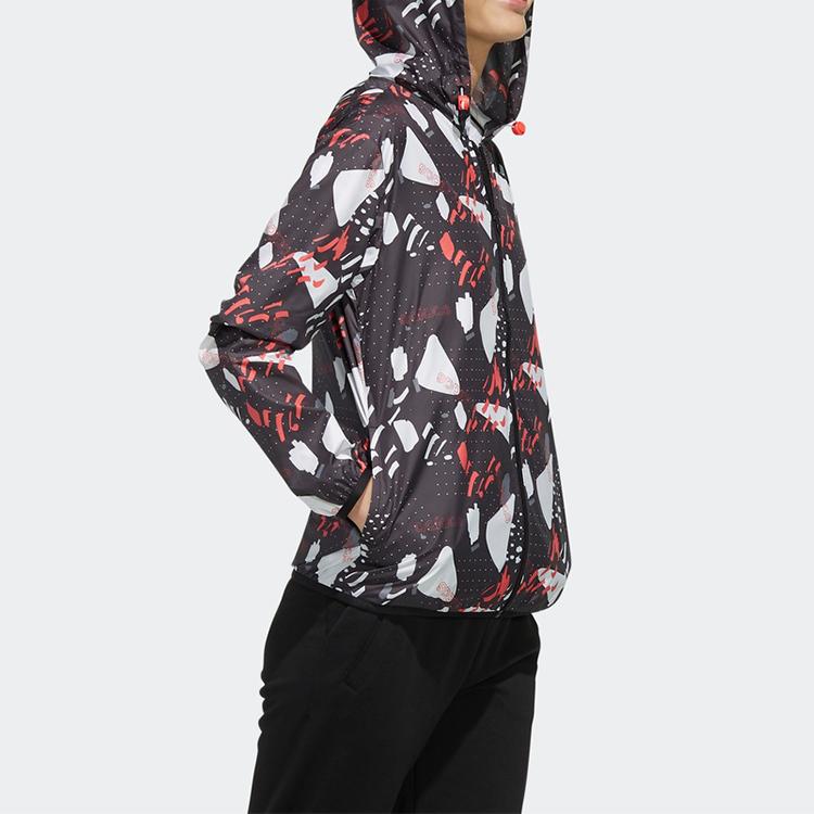 adidas Neo Printed Pattern Sports Hooded Jacket Women Outerwear Black DW7813