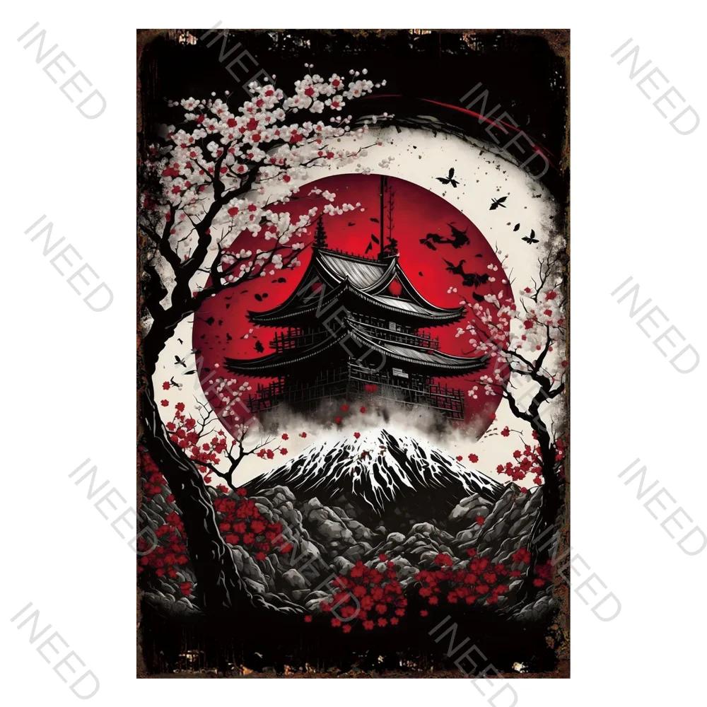 Japanese Samurai Vintage Metal Plate Living Room Decoration Painting Metal Wall Art Plaque Retro Tin Sign Bar Pub Home Decor