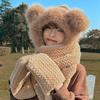 Hat thickened warm three-in-one women's winter new scarf gloves integrated fluffy cute bear three-piece set