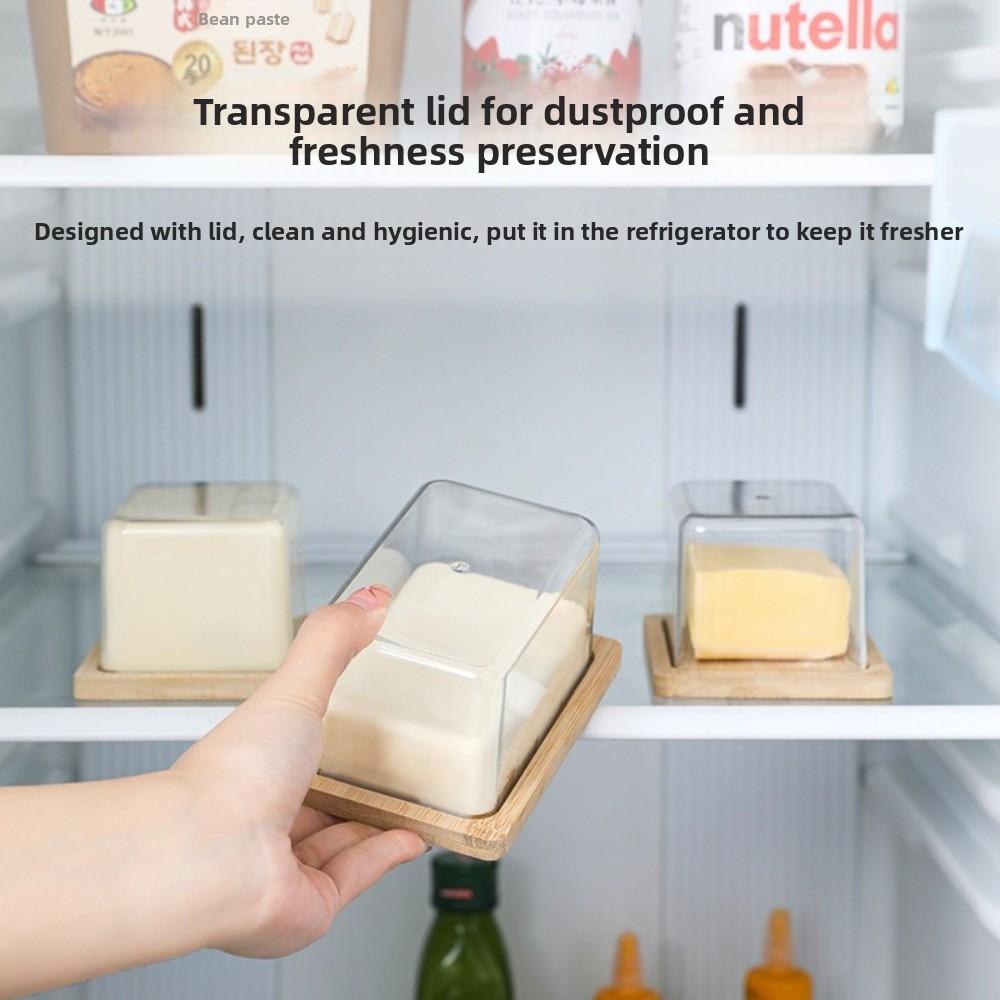 New Bamboo Butter Dish Nordic Design with Clear Lid Butter Storage Box Multi-size Air-Tight Butter Container Kitchen Use