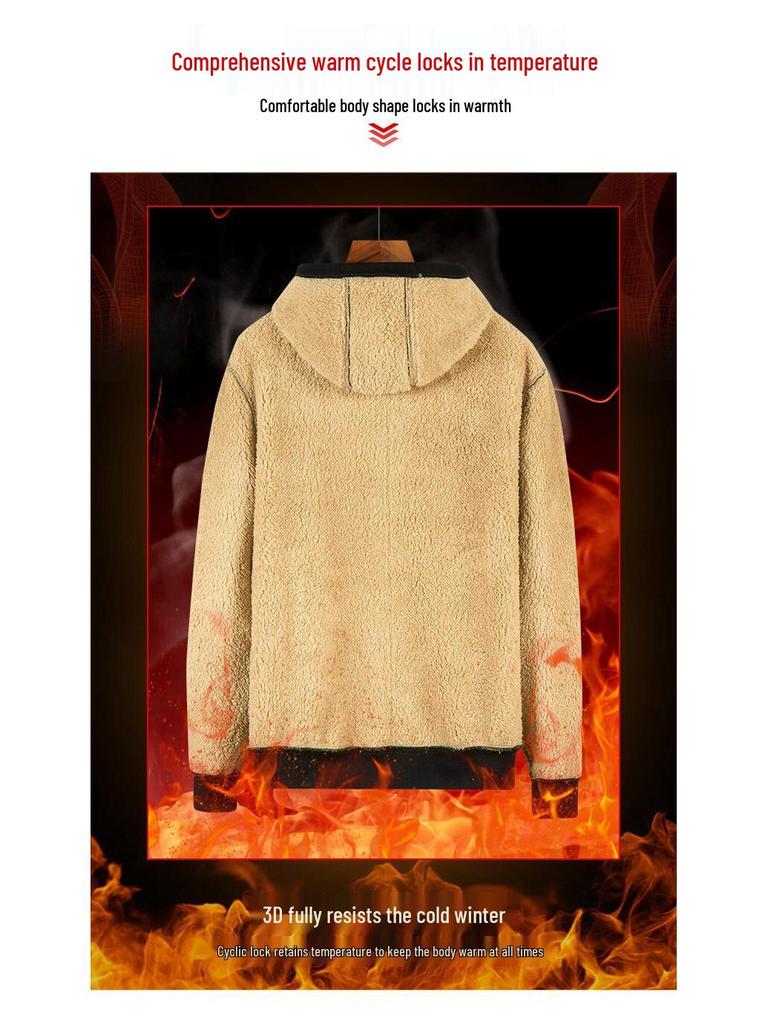 Men's Lamb Fleece Hoodie: Velvet-Lined, Thickened, Autumn/Winter, Casual Sportswear Jacket