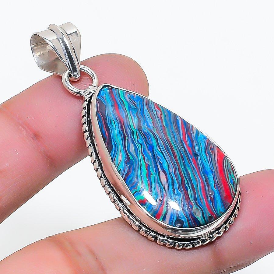 Natural Rainbow Calsilica Gemstone 925 Sterling Silver Pendant 1.89 AP-15845