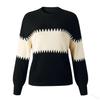 Contrast Colour Striped Knitted Sweater for Women Bell Sleeves Top Women's Round Neck Luxurious Relaxed-fit Slimming and Versatile Top