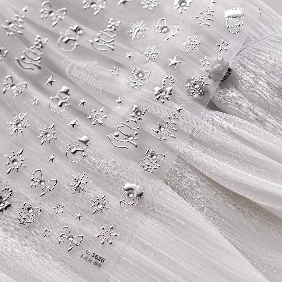 Christmas Nail Stickers Luxury Crystal Diamond Cartoon Bear Tree Apple Back Glue Nail Art Stickers DIY New 3D Nails Decorations