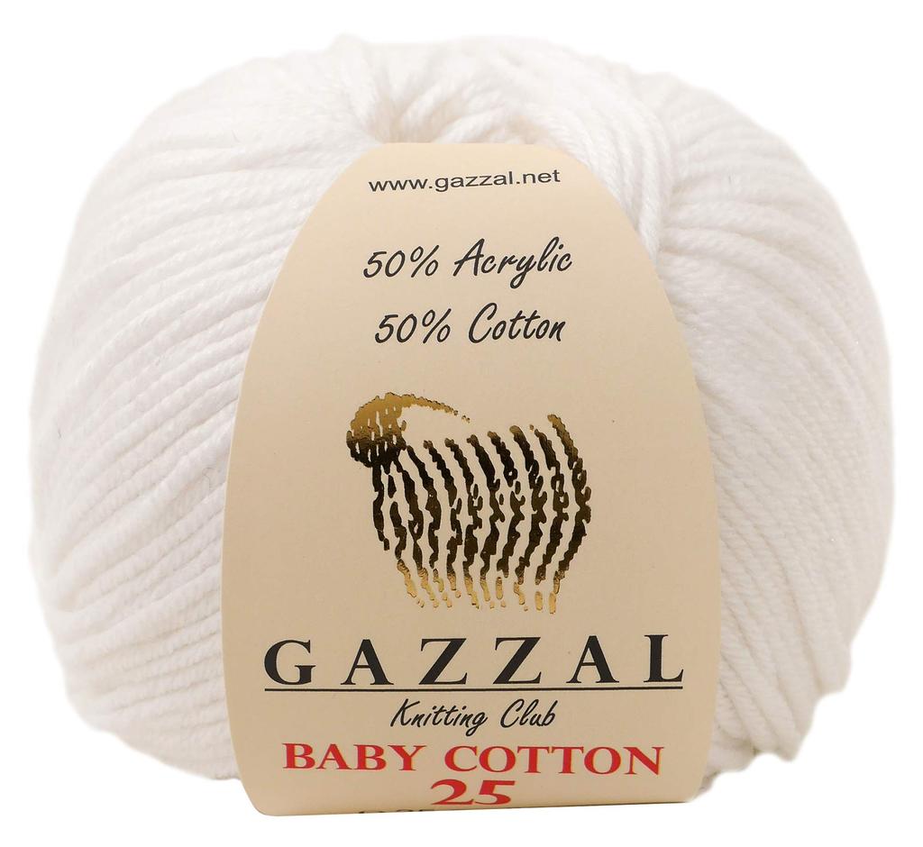 NASKA Ghazal Baby Cotton 25 Pack of 10 Yarn, Medium-Fine, Col. 3432, White, 25g, Approx. 82m,