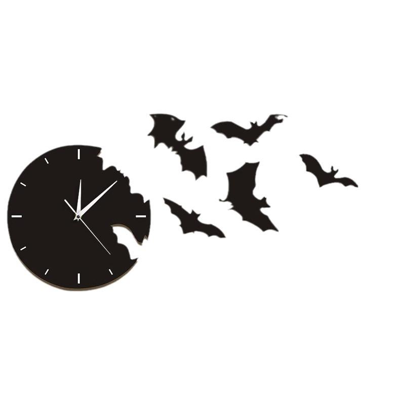 Silent Bat Silhouette Wall Clock - Modern Black Scary Bat Home Decor Clock