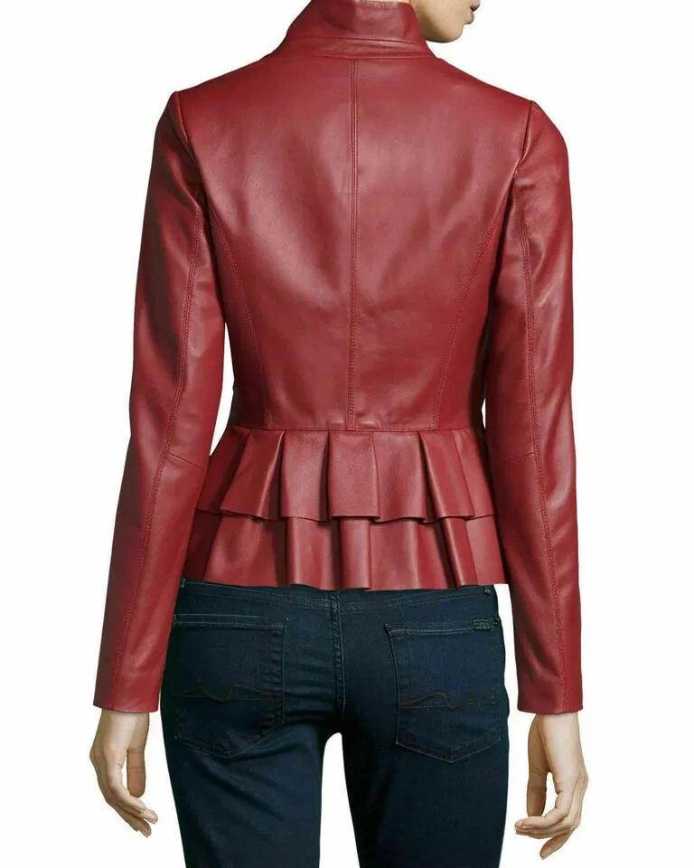 Blazer Handmade Stylish Red Flared Women's Blazer Genuine Lambskin Soft Leather