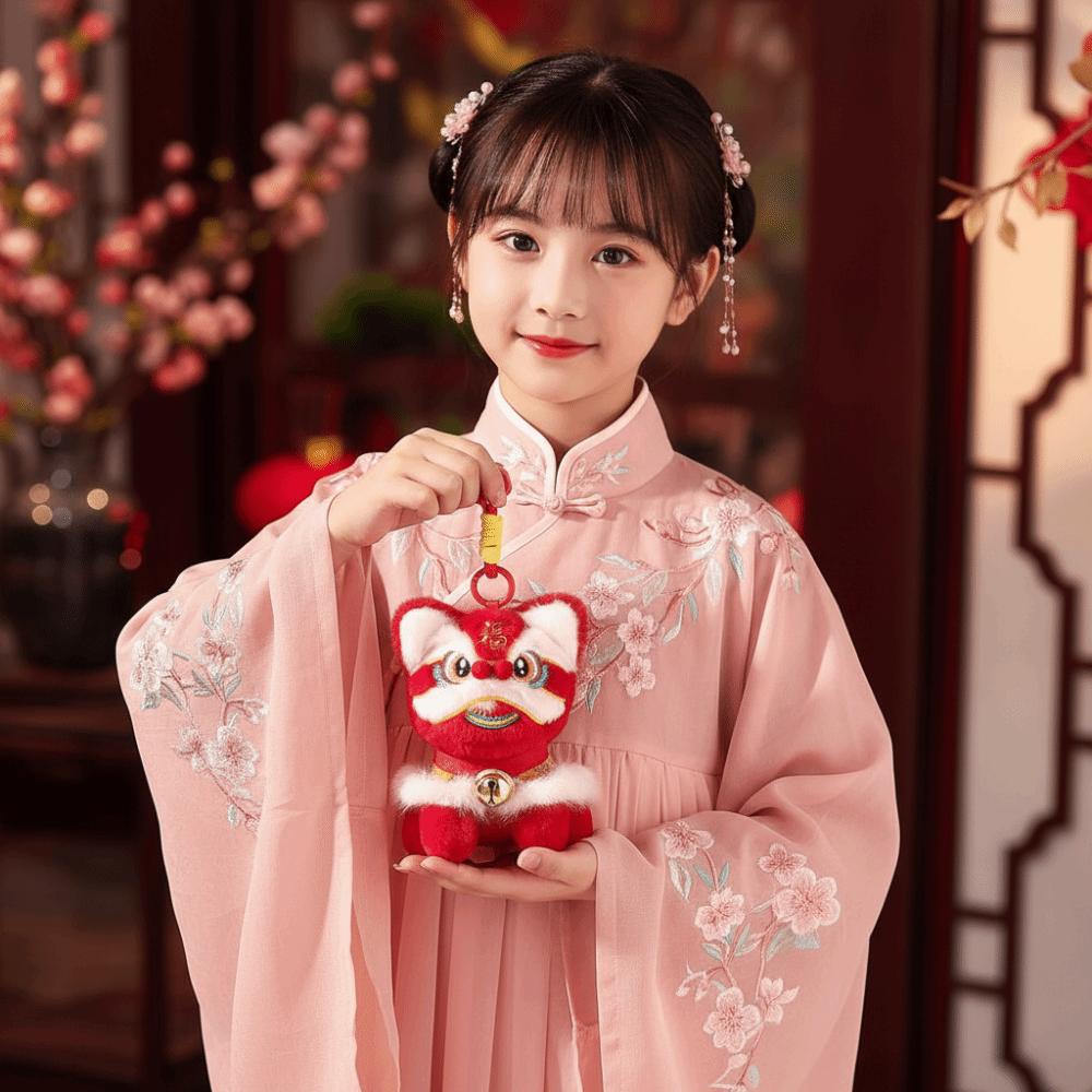 Cartoon Lion Dance Keychain Awakened Lion Chinese New Year Gift  Bag Hanging Accessories