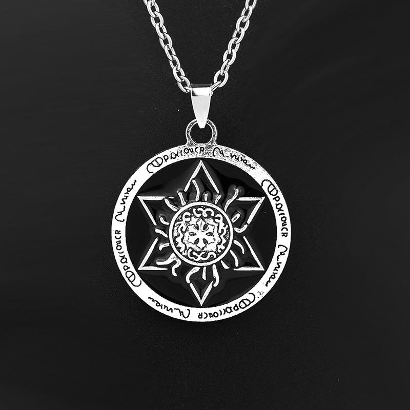 Ancient Egyptian God Of War Retro Relief Hexagonal Star Lotus Necklace, Men'S Cool Personalized Versatile Jewelry
