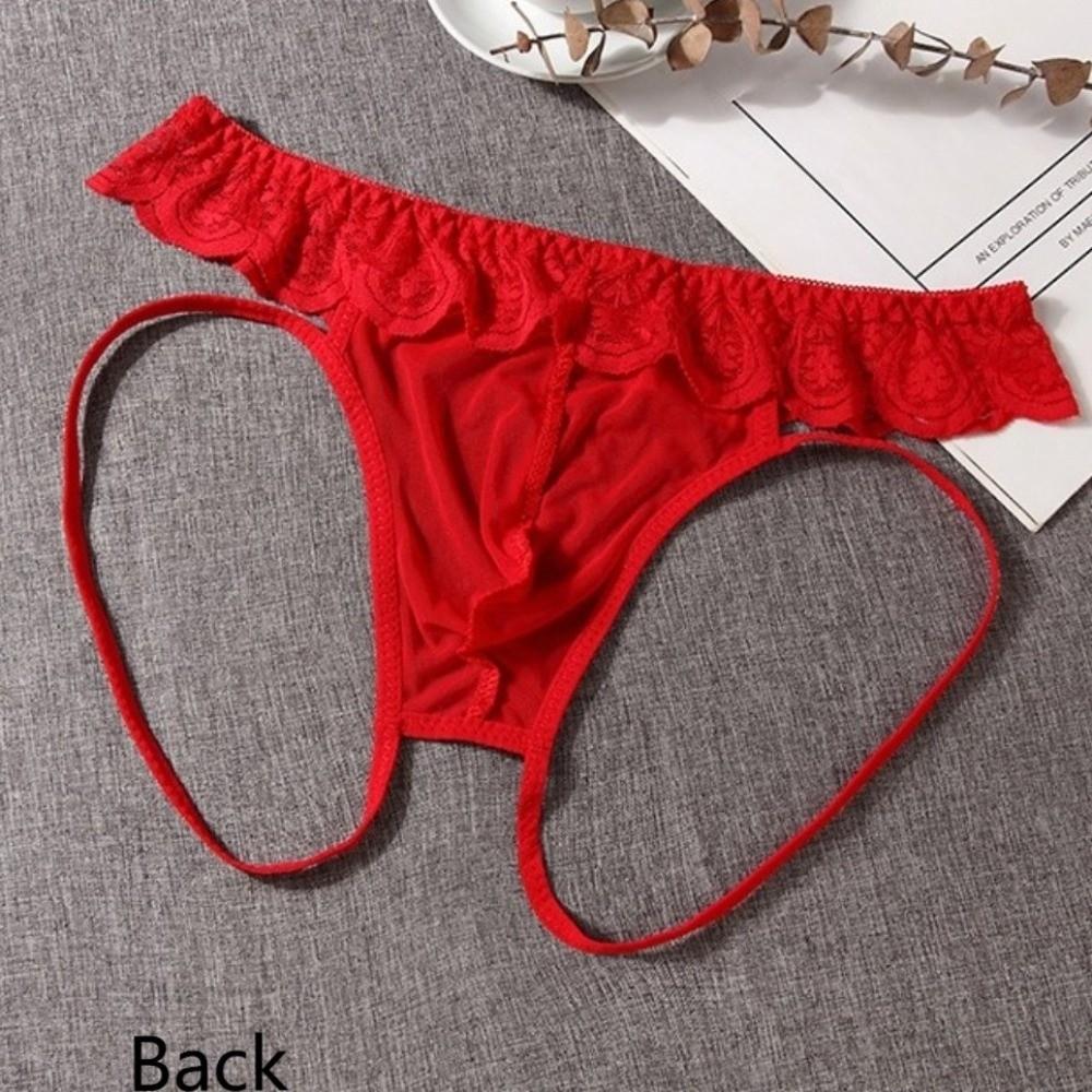 Low Waist Men's Sheer Lace Panties Underpants Male Open Crotch Briefs Intimate