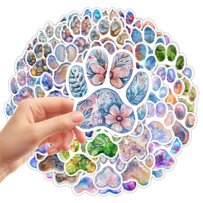 50PCS Cute Pet Claw Print Stickers Colorful Cats Dogs Animals Paw Decals Waterproof Vinyl Sticker for Scrapbooking Laptop Tablet