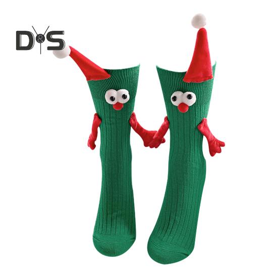 

1 пара рождественских парных носков в форме мультфильма с магнитным ручным креплением, праздничные, средней длины, толстые, теплые, нескользящие, для праздничной вечеринки зелёный