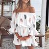 QICED Women's Fashion Summer Spring Solid Color Print 1/2 Sleeves One Shoulder High Waist Casual Dresses