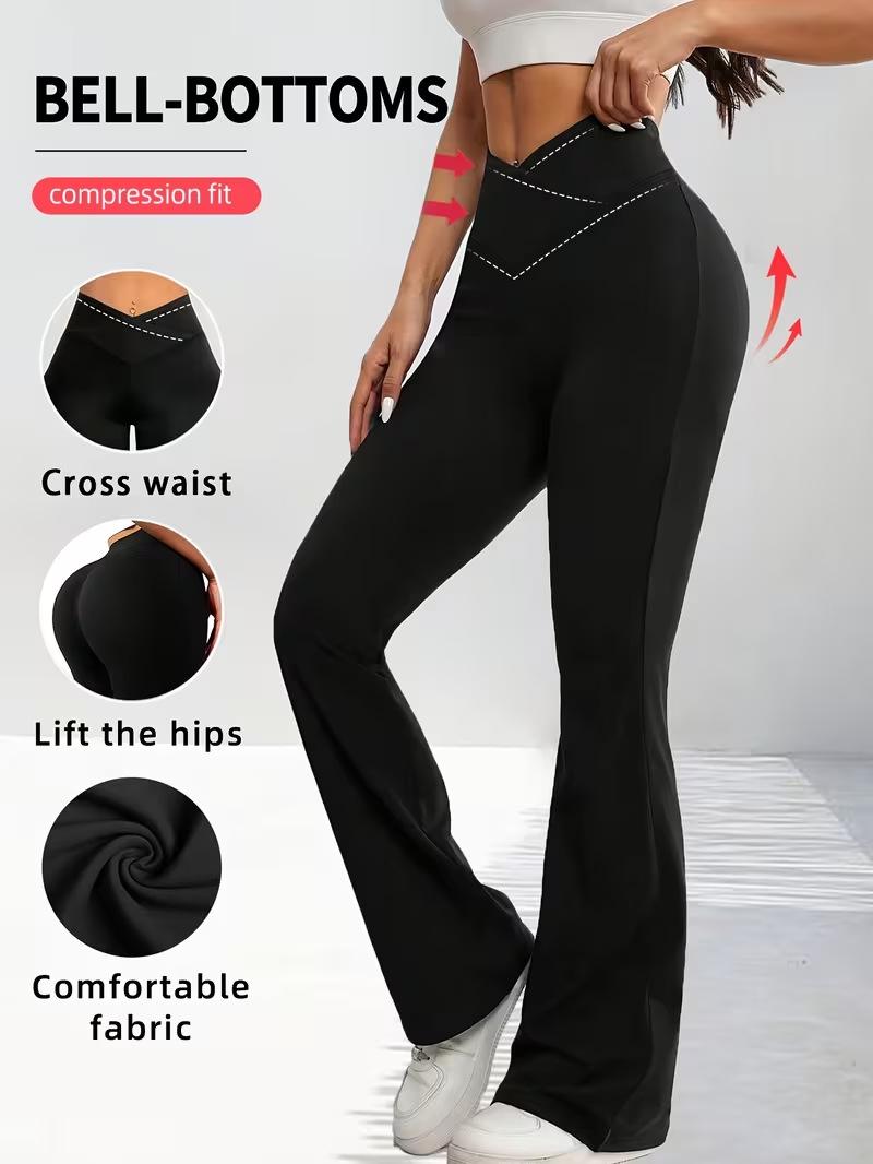 High-Waisted Tummy Control Butt-Lifting Flare Fitness Pants with Pockets XL чёрный
