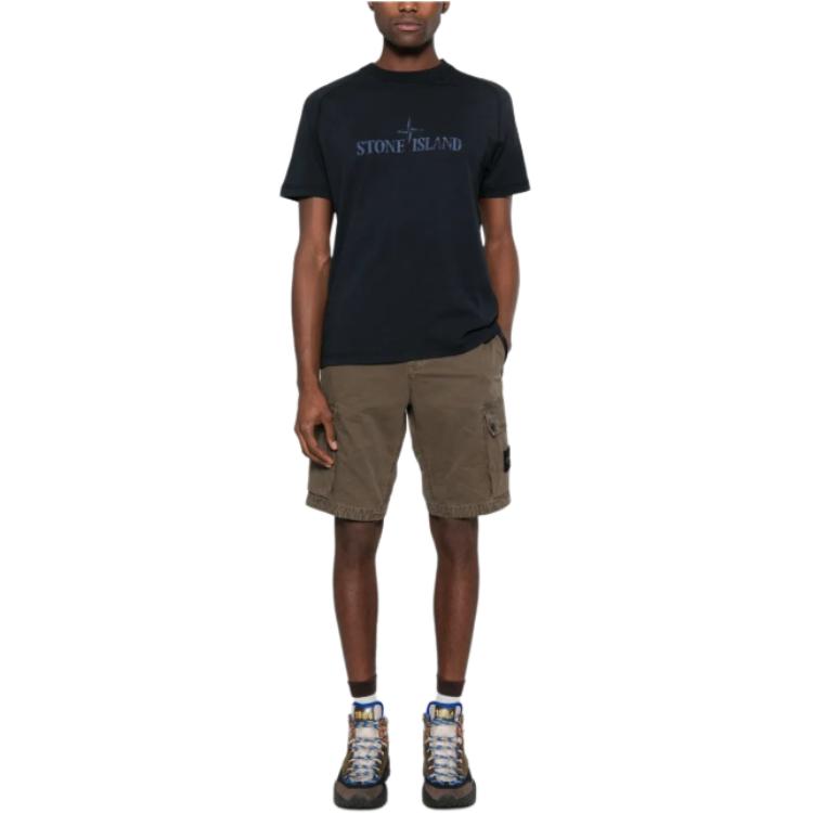 STONE ISLAND Ss25 T-shirt z nadrukiem litery, z okrągłym dekoltem, raglanowymi krótkimi rękawami, męski, granatowy, K1S1521000-20S0081-V0020
