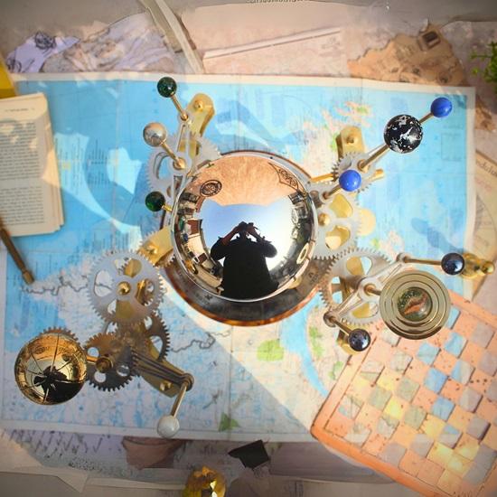 45.72 cm Luxury Art Piece for Book Shelves Brass and Steel Orrery A Larger Model of the Solar System with planets