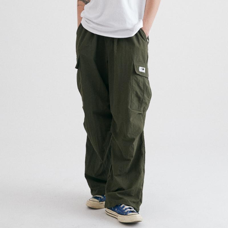 DEEP COLLECTIVE Nylon Cargo String Elastic Waist Pants_Khaki