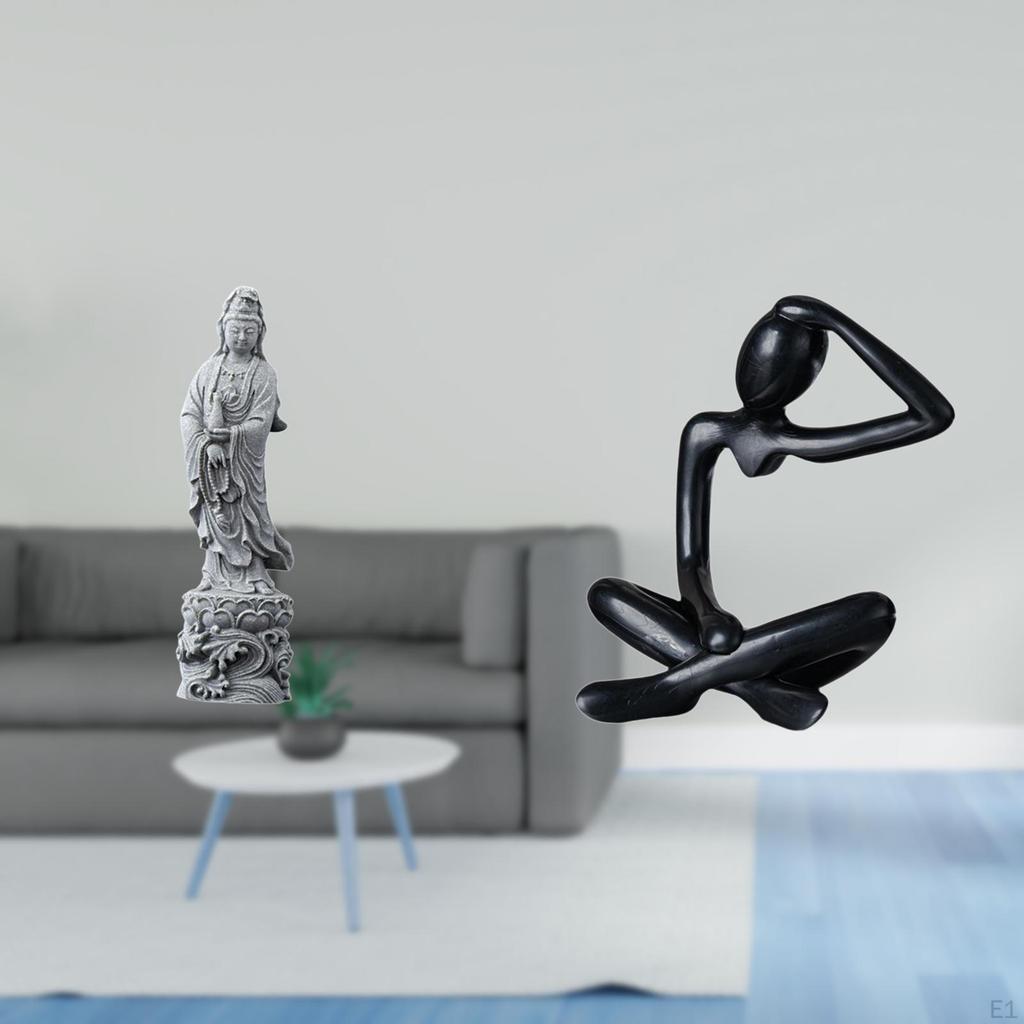 Guan Yin Thinker Statue Stone Ornament Abstract Collectible Chinese Feng Shui Buddhist Decoration
