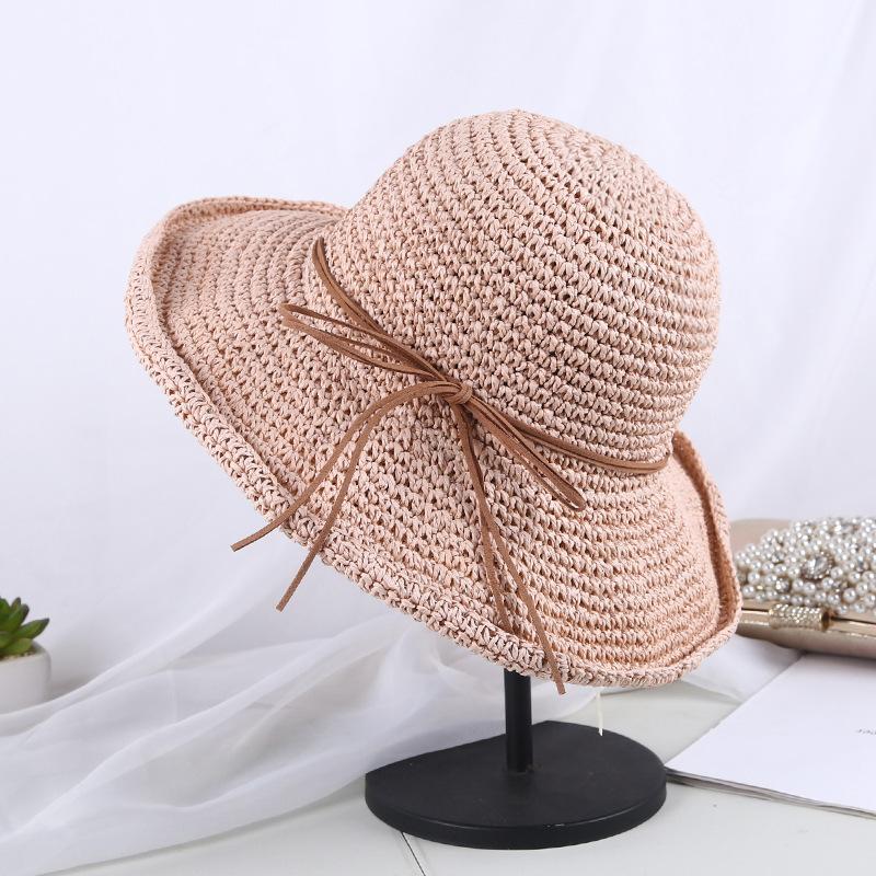 Folding Straw Hat With Large Brim, Women'S Bohemian Style Butterfly Rope Sun Hat Spring&Summer Vacation Hollow Breathable Hat