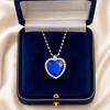 Collier Pendentif Cœur Bleu, Collier Cœur Fausse Pierre Diamant, Bijou Romantique Scintillant Cadeau pour Femme Épouse Petite Amie Accessoire de Soirée