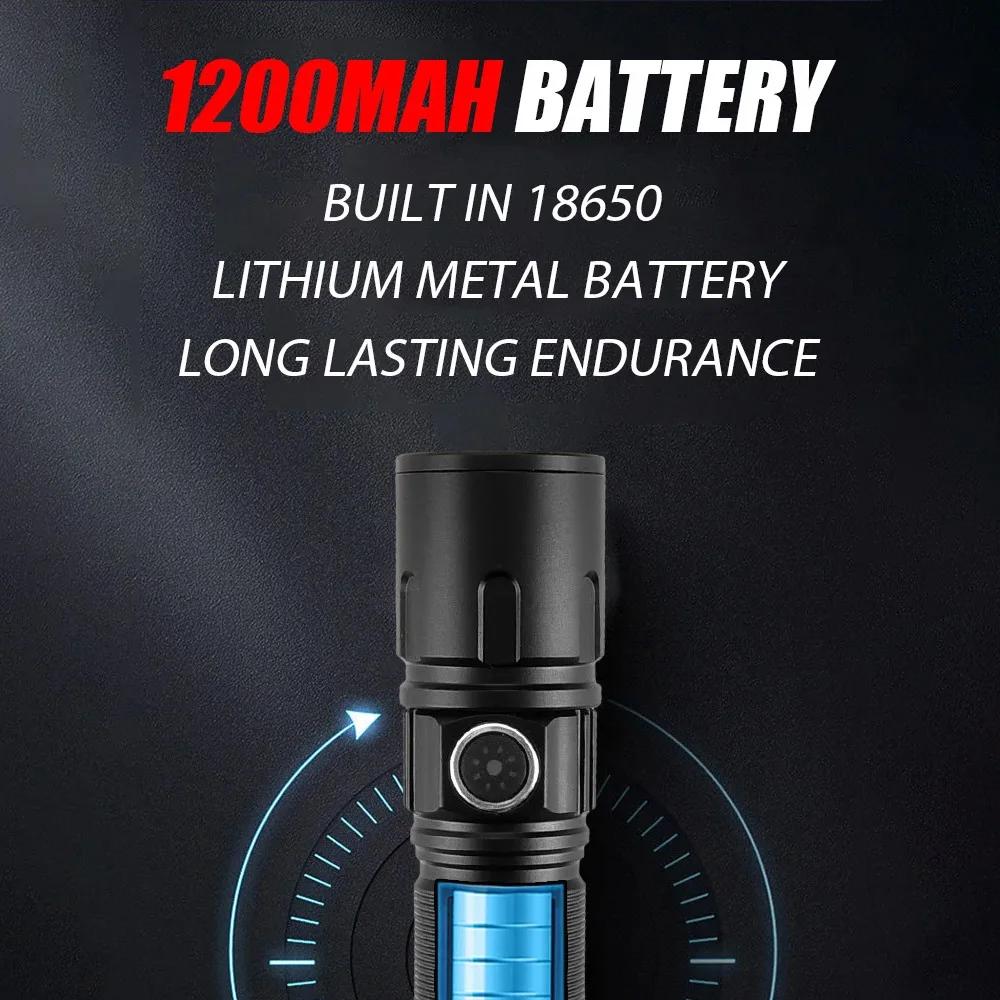 1100LM Powerful EDC LED Flashlight USB Rechargeable Tactical Torch With 18650 Built-in Battery Outdoor Camping Fishing Lantern