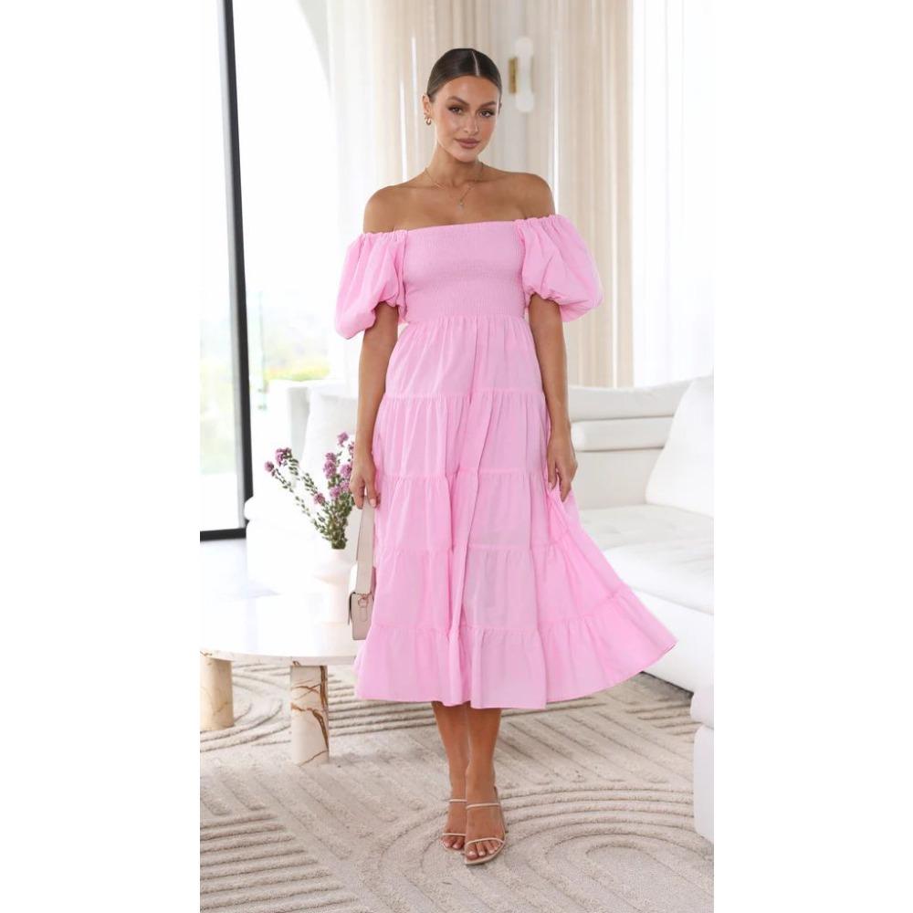 

Женское платье с однотонным воротником, пышной юбкой и пышными рукавами XL