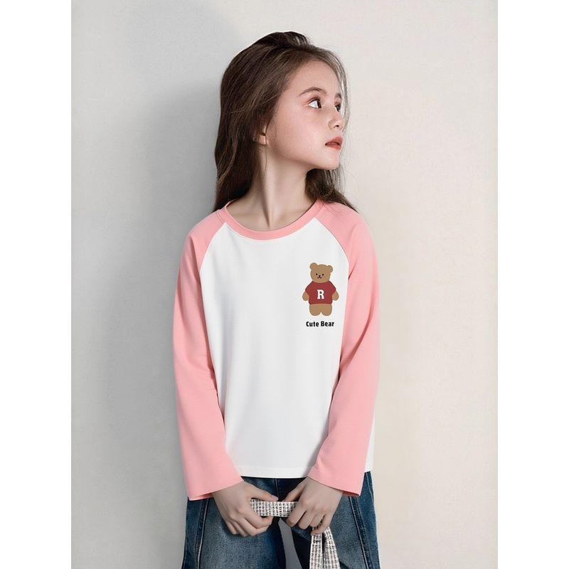 Children's Brand Clothing Korean Style Girls' Pure Cotton Printed Long-Sleeved T-Shirt Autumn New Children's Base Shirt Clothes