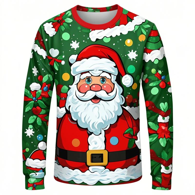 Joyeux Noël Père Noël Impressions 3D T-shirt à Manches Longues Homme Populaire Y2k T-shirts Vêtements de Sport Hauts à Col Rond Automne Vêtements Unisexe