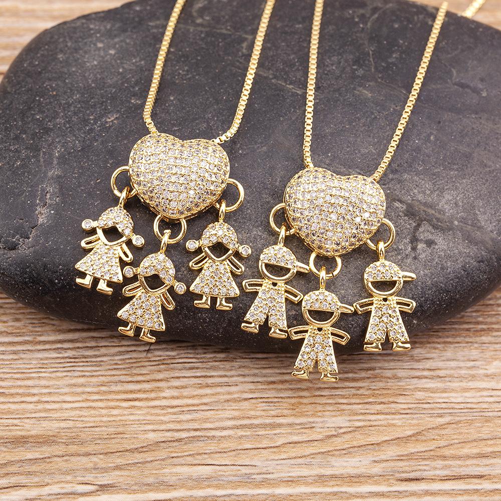 Nidin Hot Sale Classic Son/Daughter Sparkling Zircon Charm Pendant Necklace For Women Boys and Girls Clavicle Chain Jewelry Gift