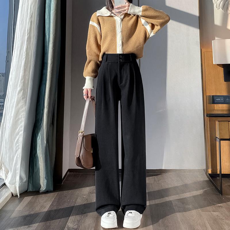 

Осень и Зима Новые Зимние Утепленные С Завышенной Талией Драпированные Маленькие Узкие Прямые Брюки Бархат XXL