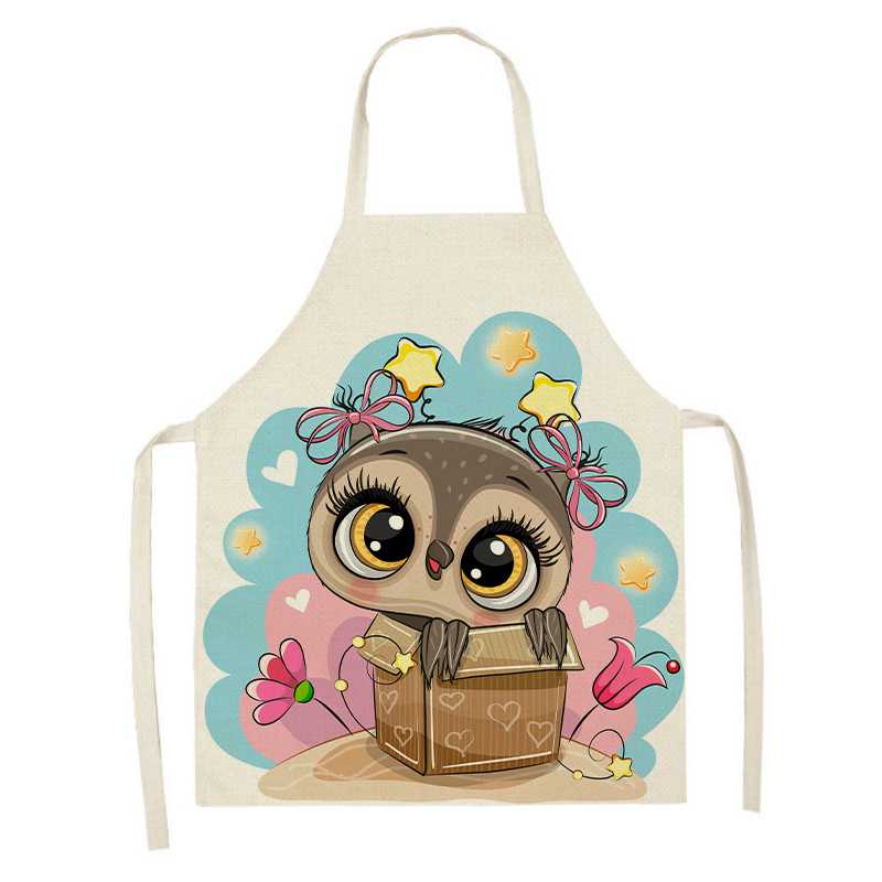 Cartoon Owl Printed Kitchen Apron Antifouling Waterproof Sleeveless Home Cleaning Tools Restaurant Chef Bib Cooking Accessories