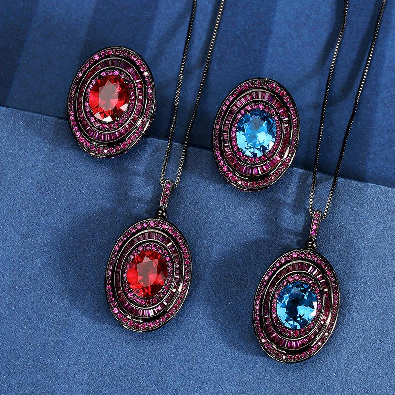 

New Huabi Jewelry Simulation Red Corundum Egg-Shaped Black Gold Texture Set Bead Main Stone 10 * 12